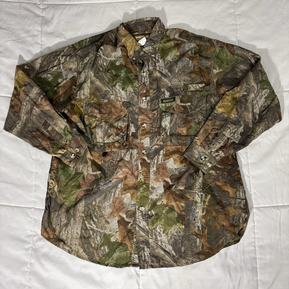 Vtg Remington Bill Jordan Advantage Timber Camo Hunting Shirt Mens Large